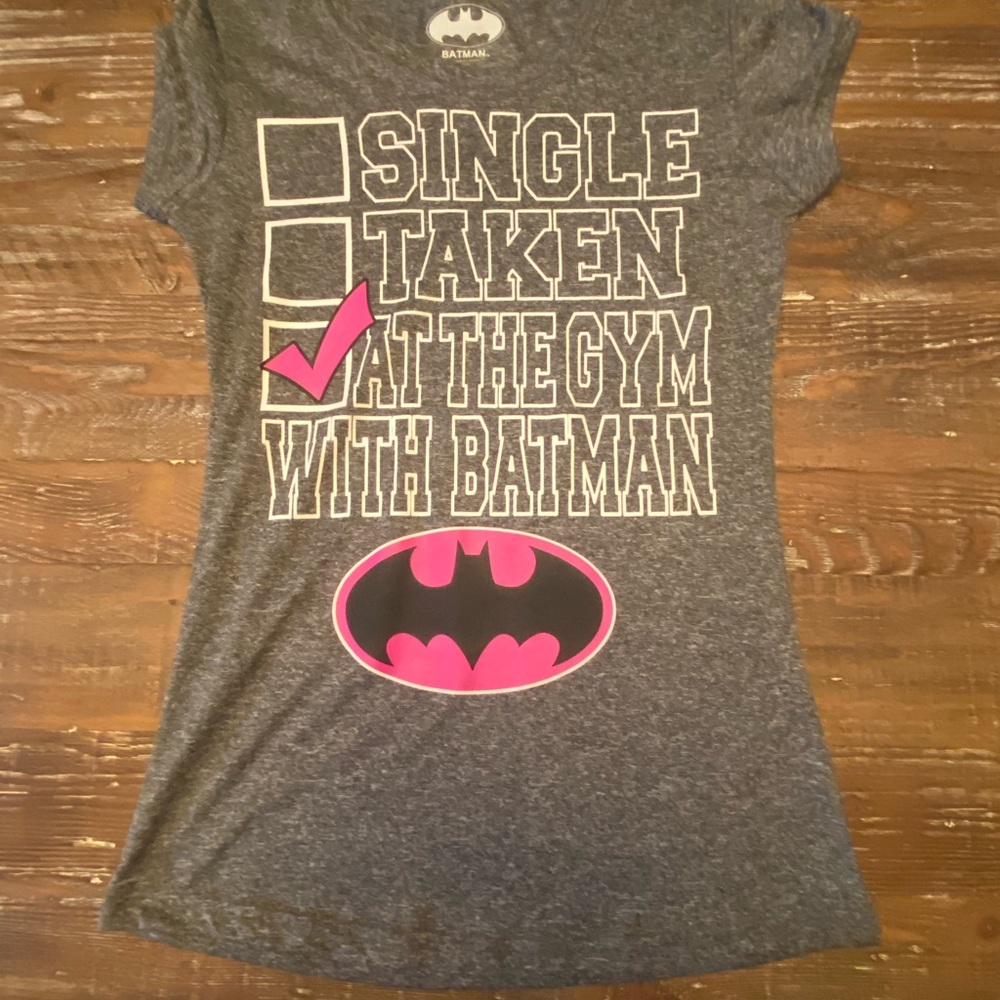 Graphic T-shirt Gray and Pink Size Small At The Gym With Batman